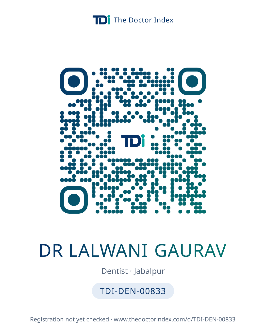 QR card for Dr Lalwani Gaurav, TDI-DEN-00833