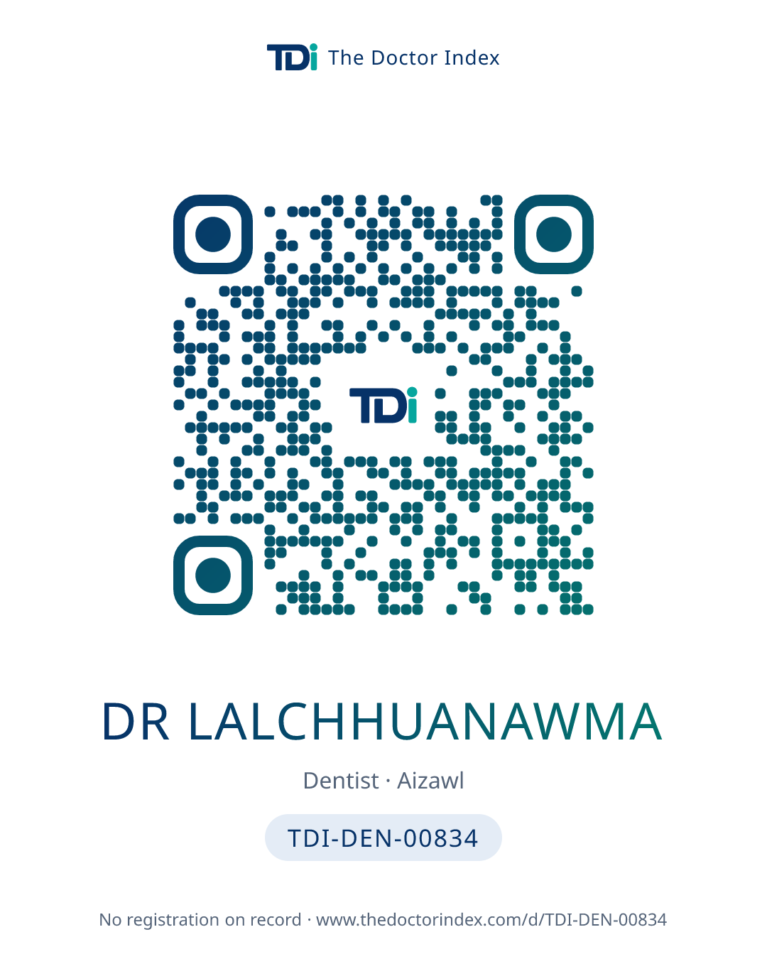 QR card for Dr Lalchhuanawma, TDI-DEN-00834