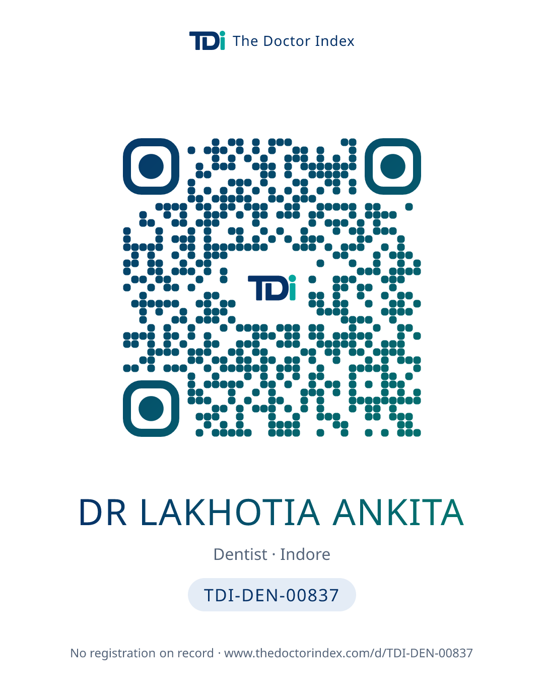 QR card for Dr Lakhotia Ankita, TDI-DEN-00837