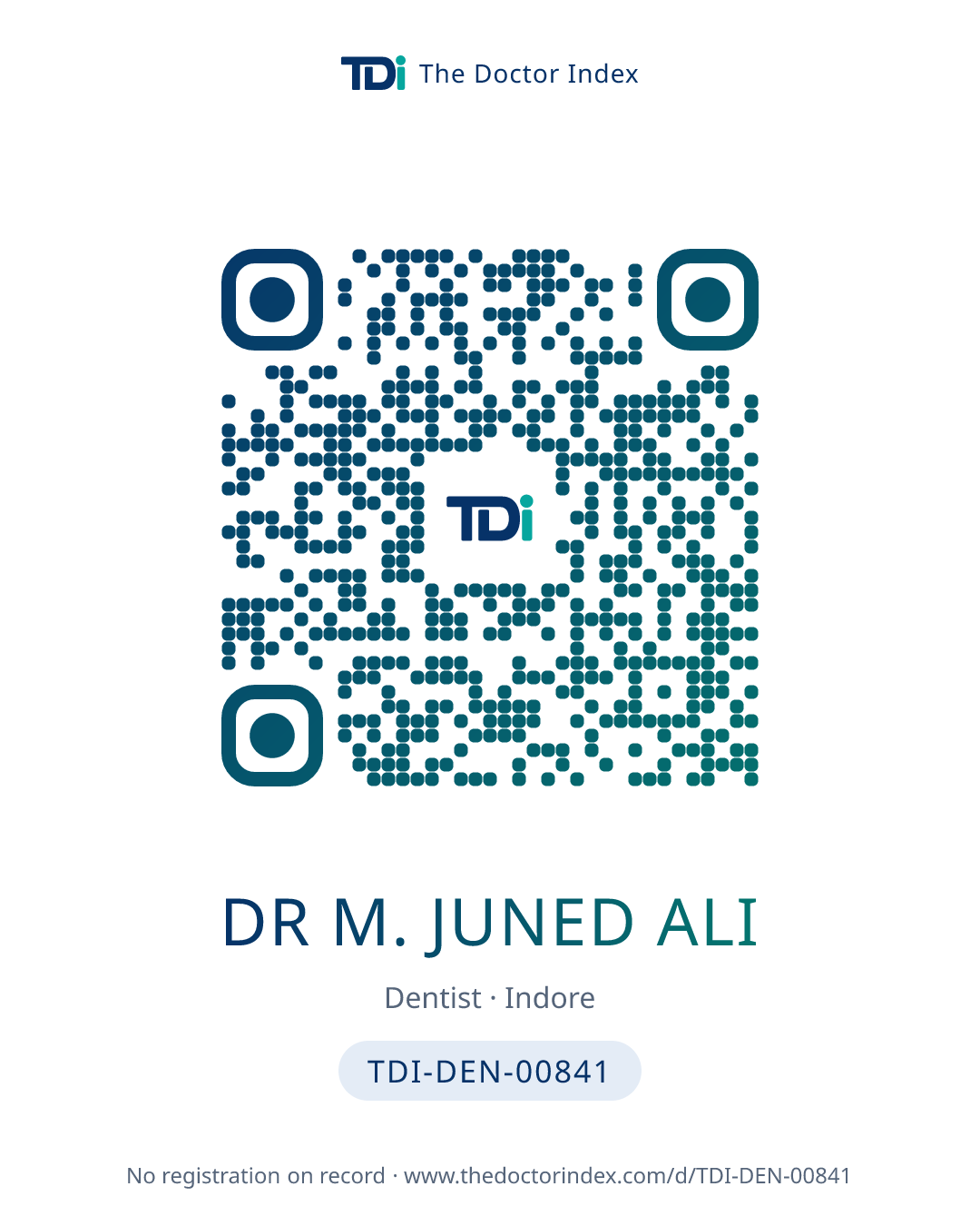 QR card for Dr M. Juned Ali, TDI-DEN-00841