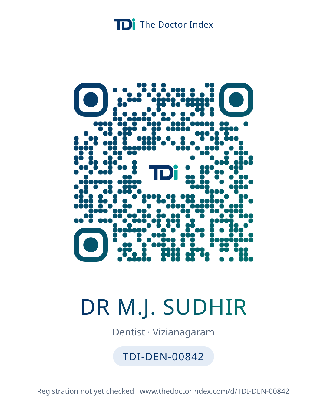 QR card for Dr M.J. Sudhir, TDI-DEN-00842