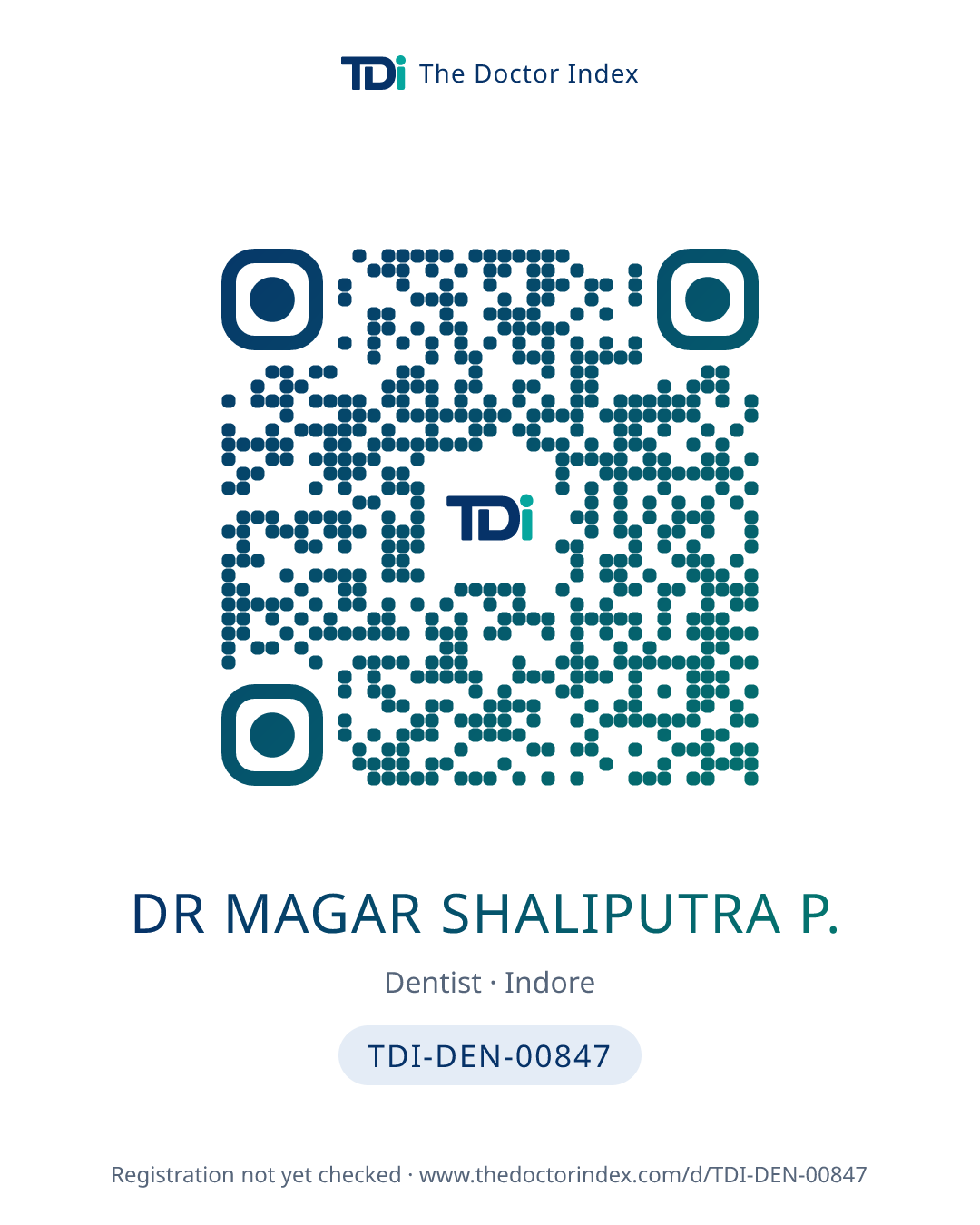 QR card for Dr Magar Shaliputra P., TDI-DEN-00847