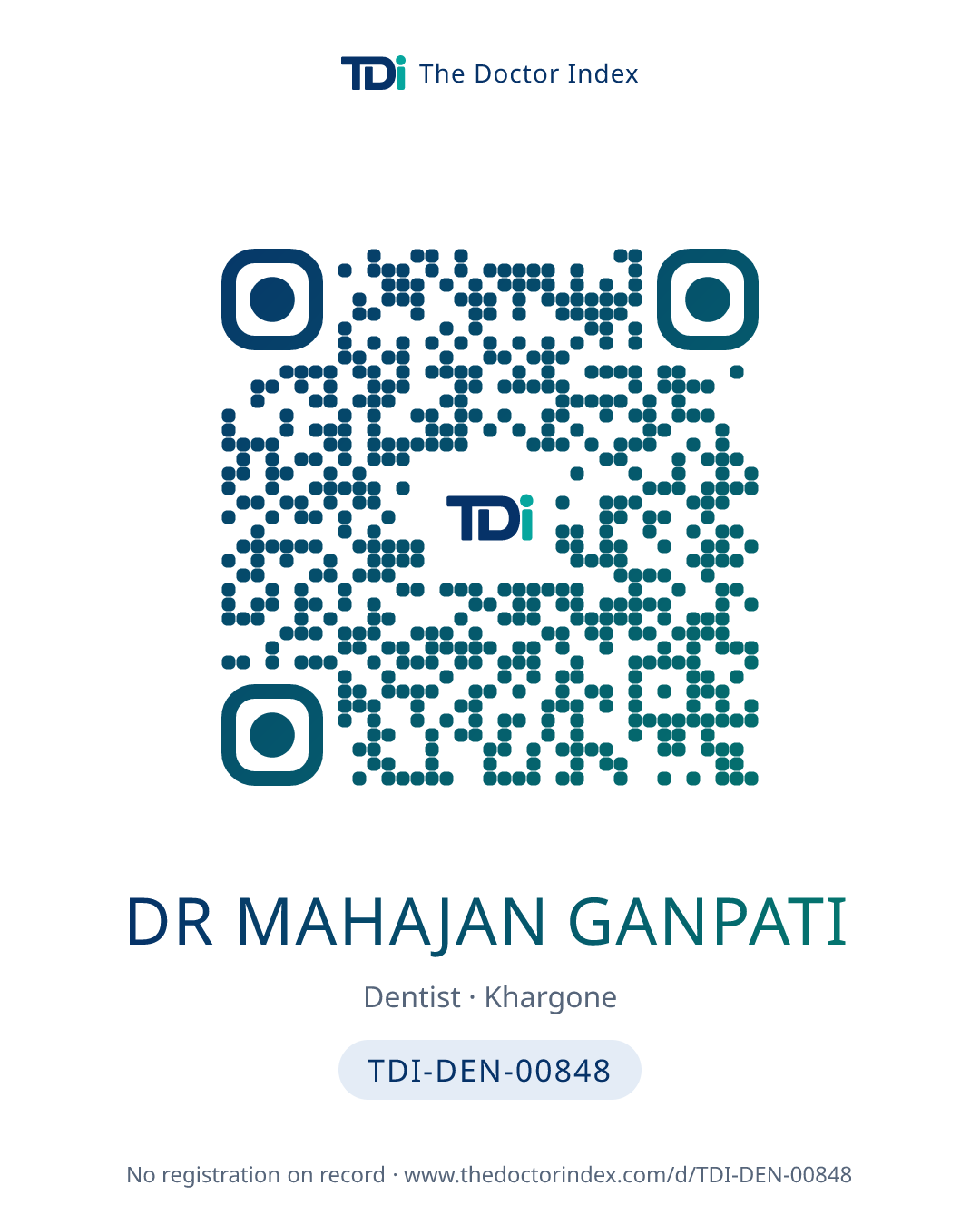 QR card for Dr Mahajan Ganpati, TDI-DEN-00848