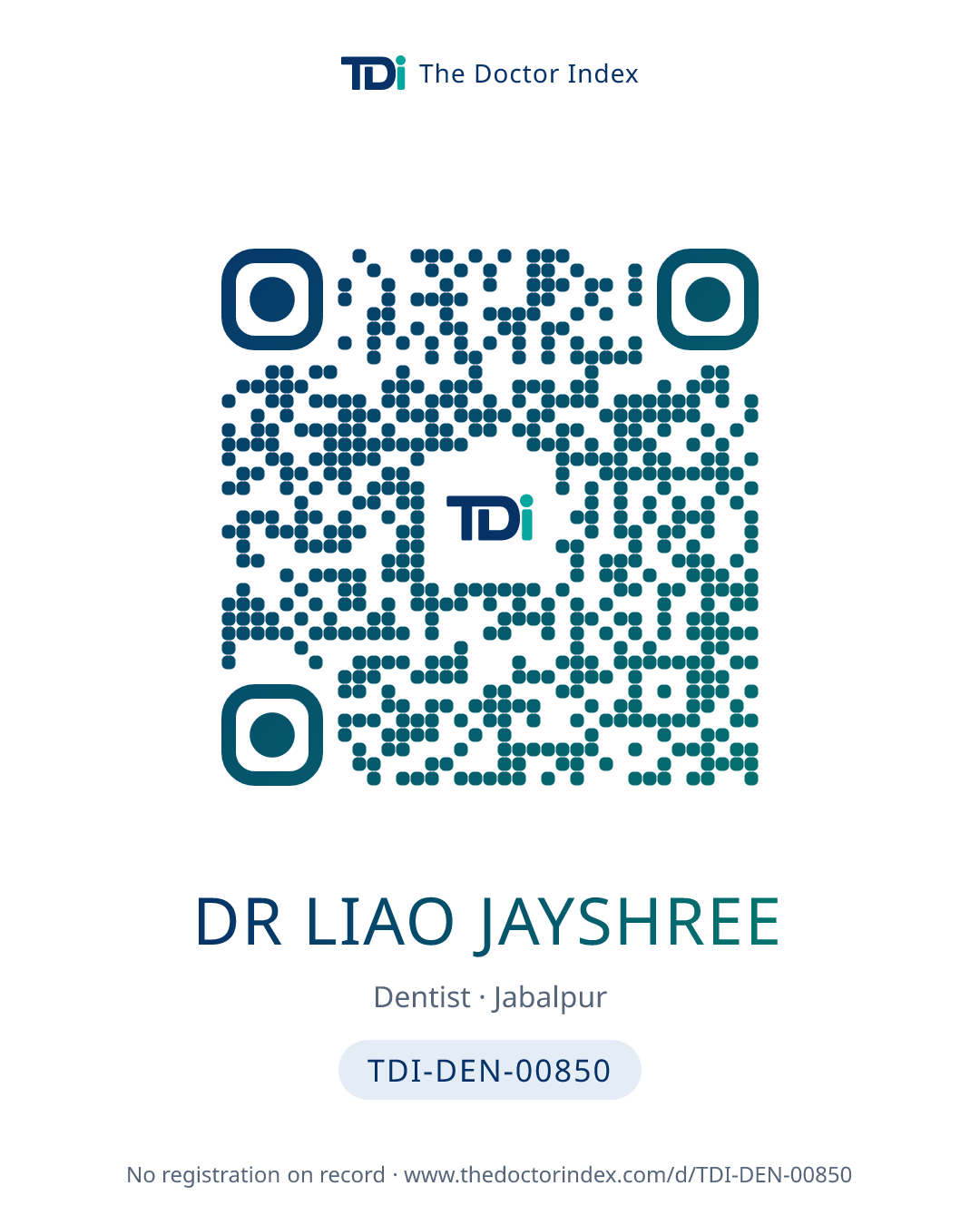 QR card for Dr Liao Jayshree, TDI-DEN-00850