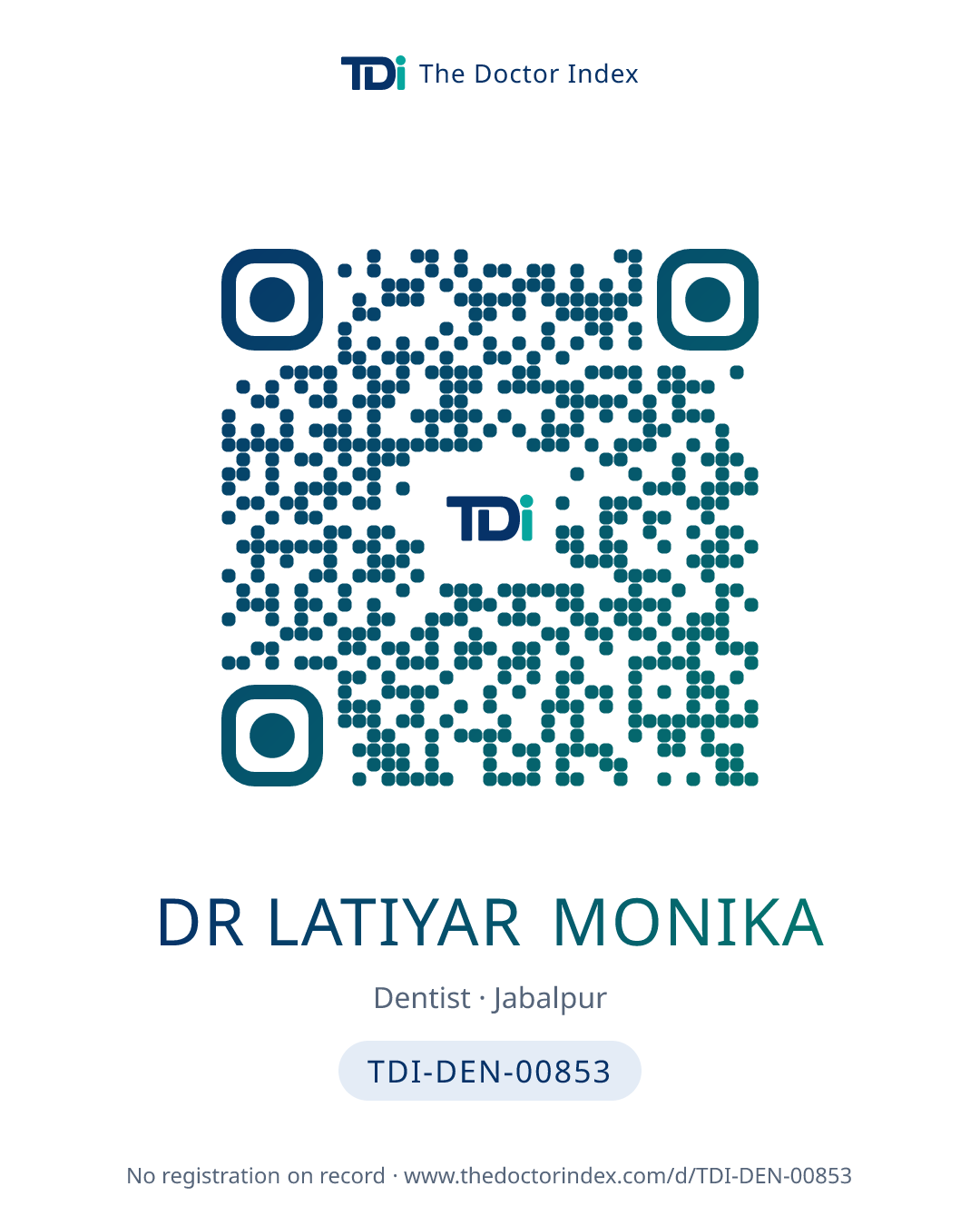 QR card for Dr Latiyar Monika, TDI-DEN-00853