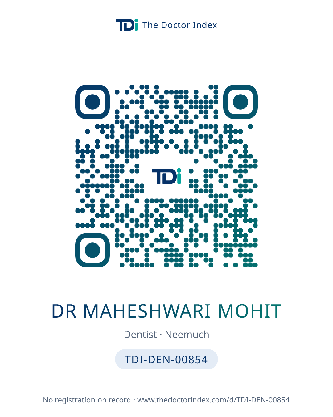 QR card for Dr Maheshwari Mohit, TDI-DEN-00854