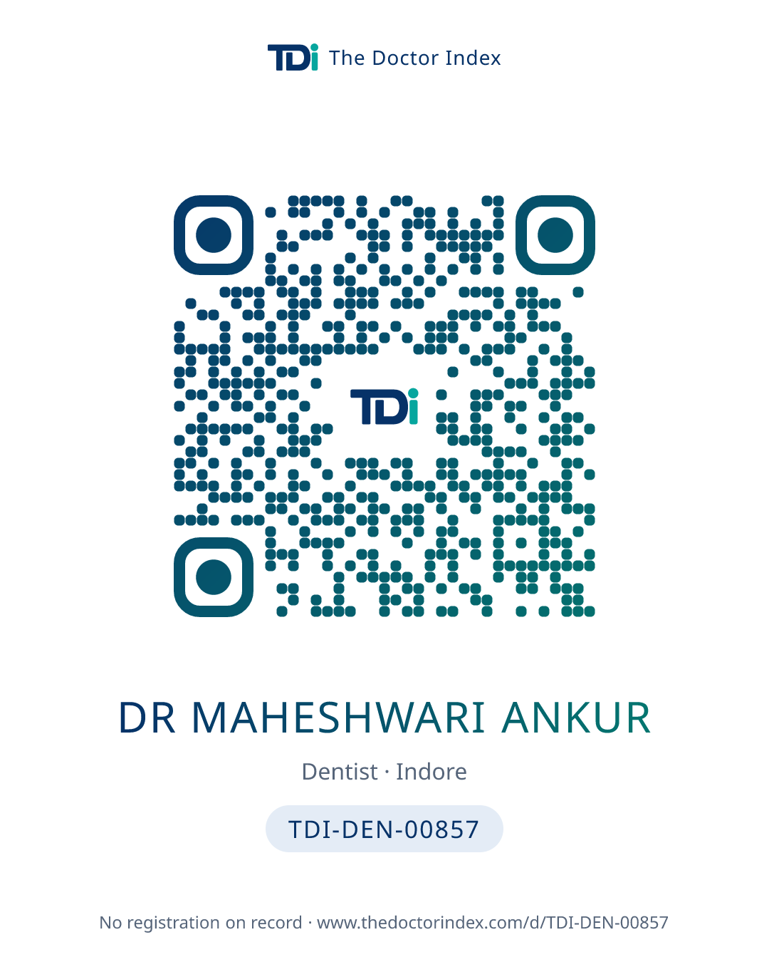 QR card for Dr Maheshwari Ankur, TDI-DEN-00857
