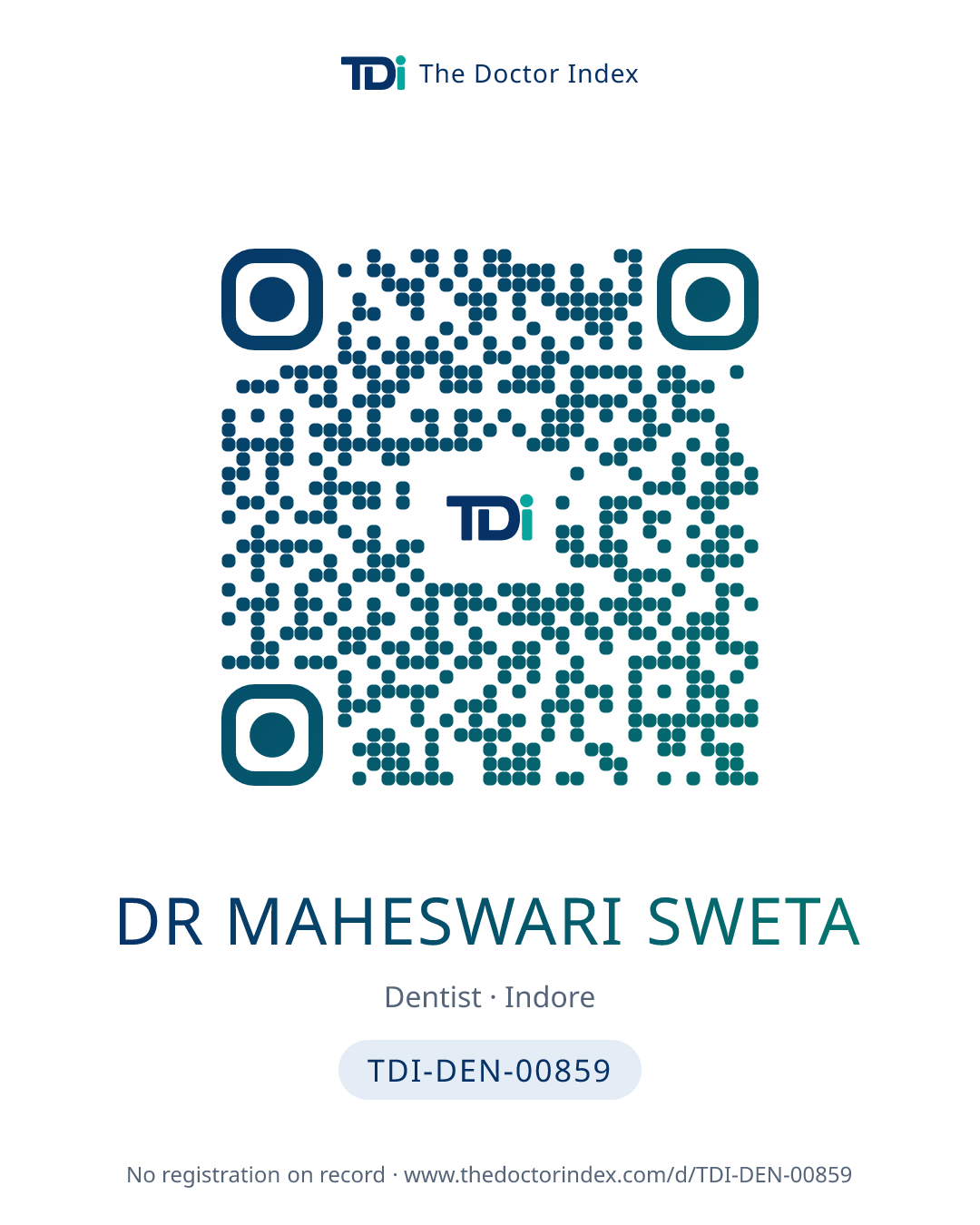 QR card for Dr Maheswari Sweta, TDI-DEN-00859