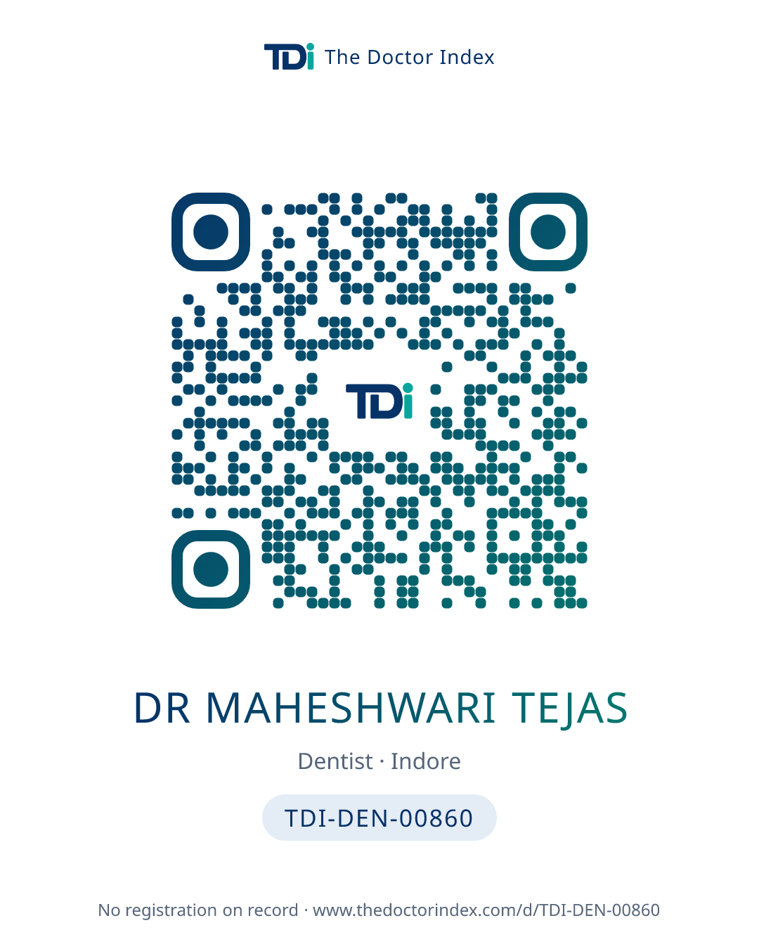 QR card for Dr Maheshwari Tejas, TDI-DEN-00860
