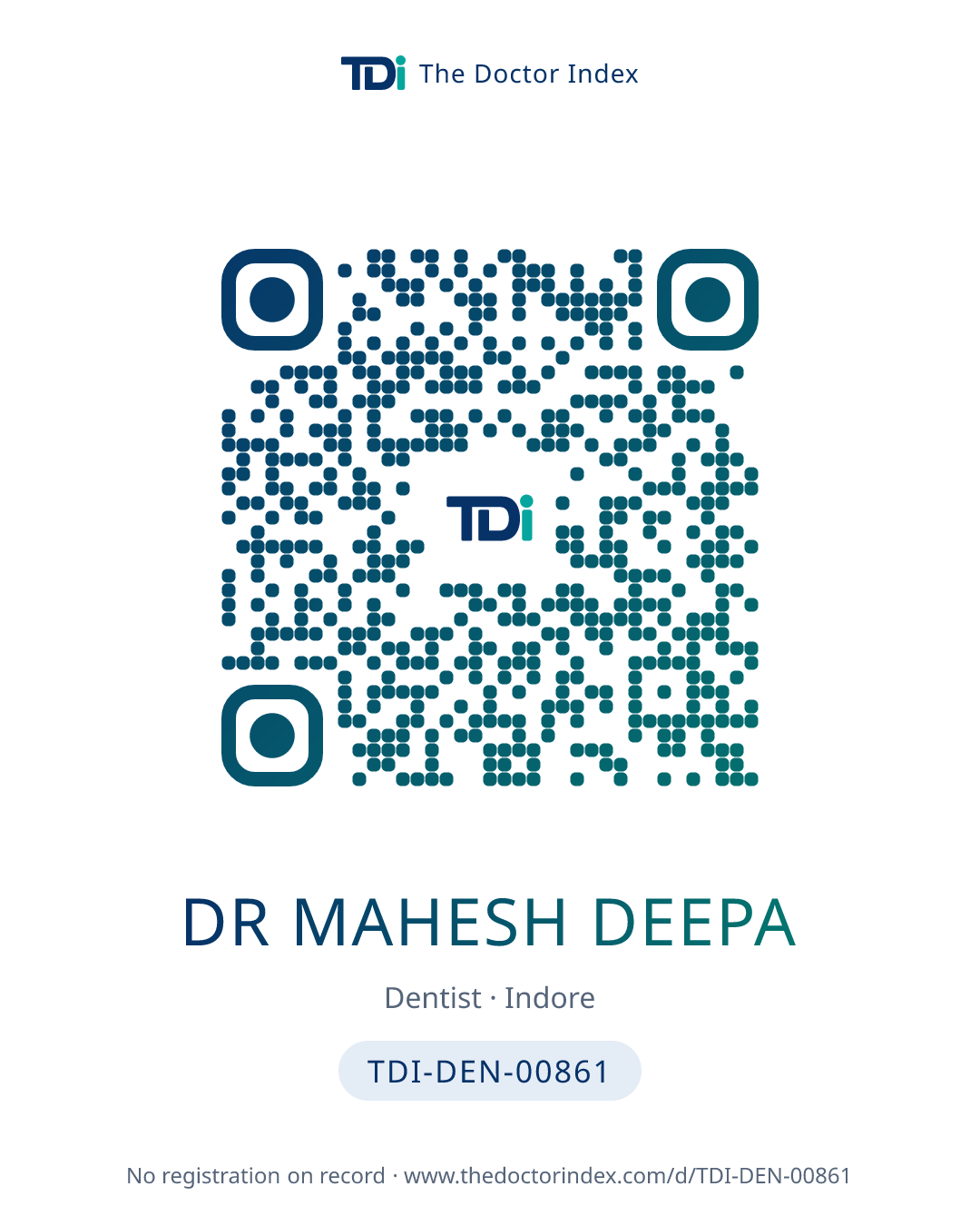 QR card for Dr Mahesh Deepa, TDI-DEN-00861