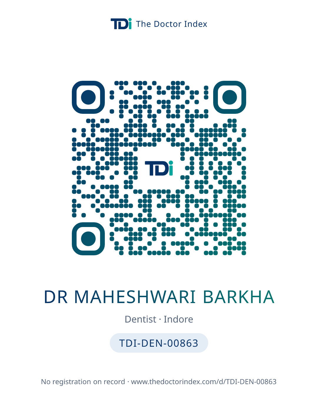 QR card for Dr Maheshwari Barkha, TDI-DEN-00863