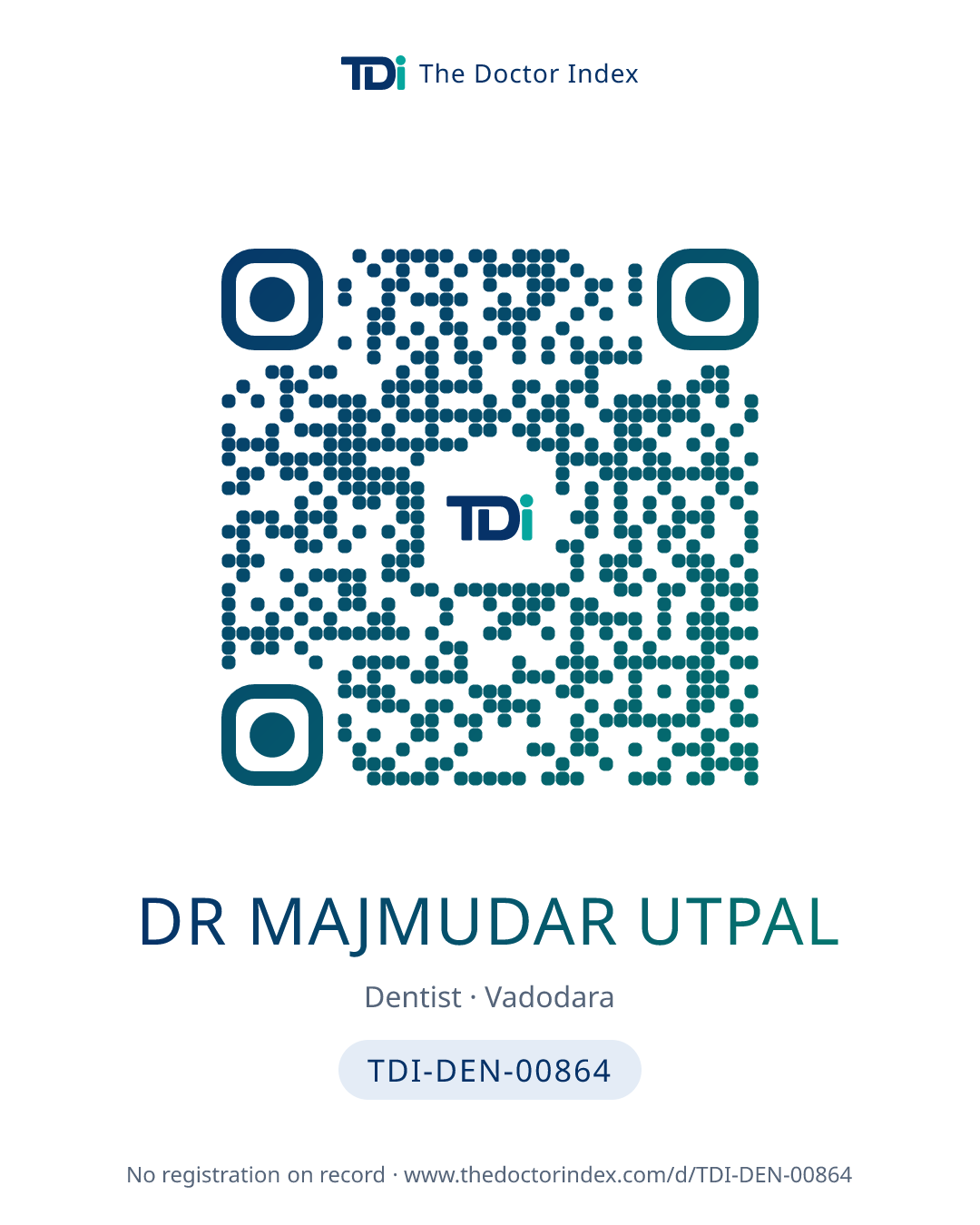 QR card for Dr Majmudar Utpal, TDI-DEN-00864
