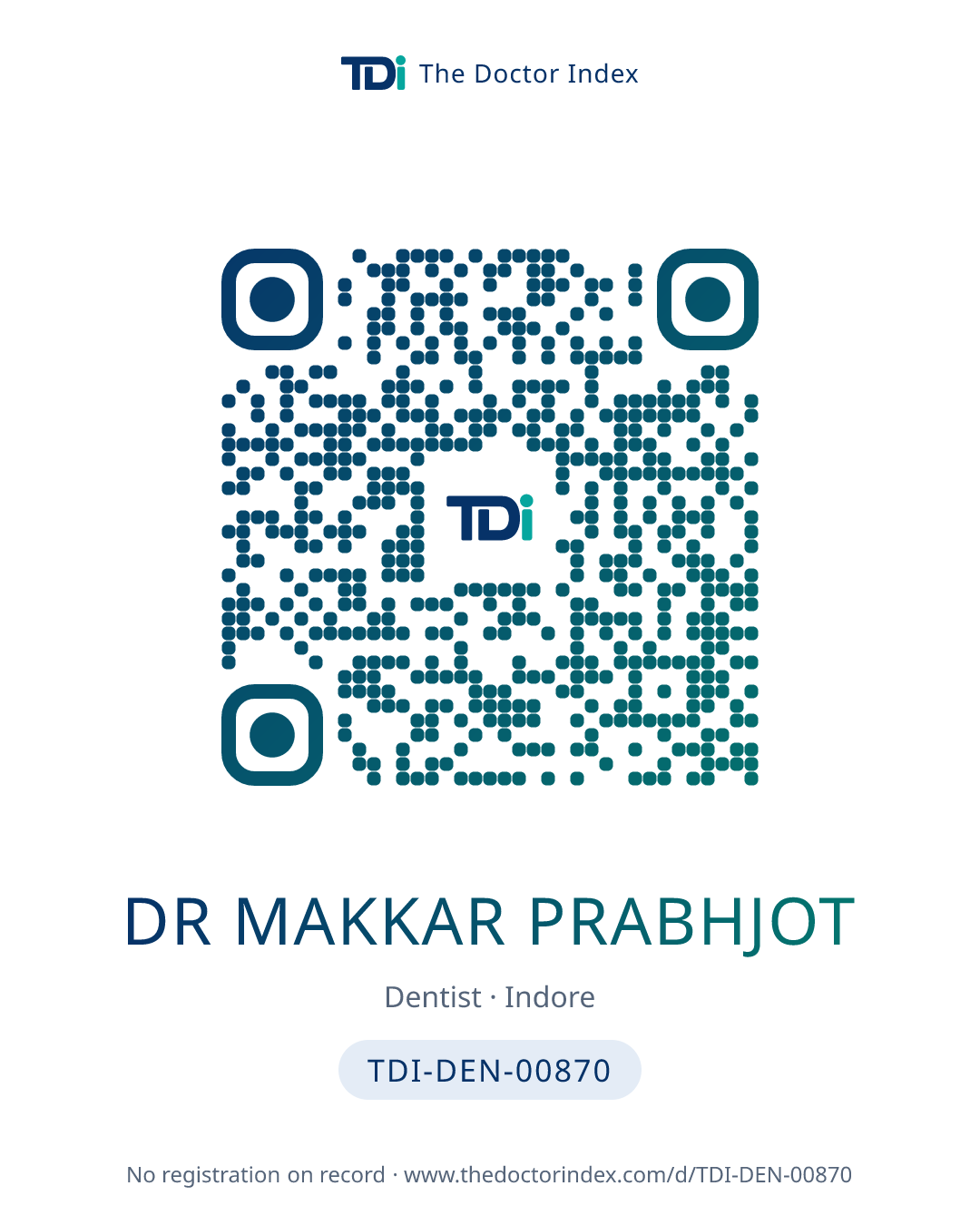 QR card for Dr Makkar Prabhjot, TDI-DEN-00870