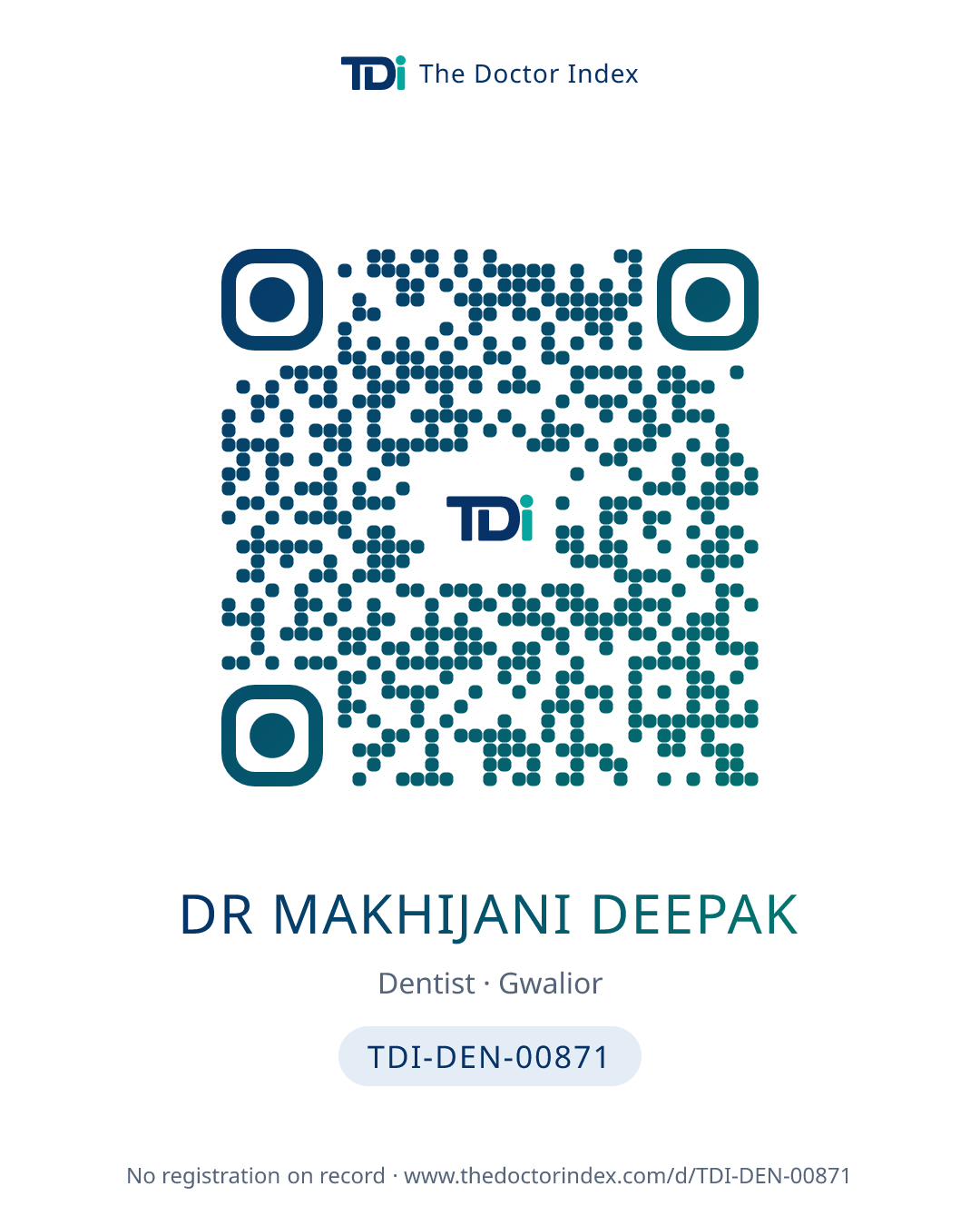 QR card for Dr Makhijani Deepak, TDI-DEN-00871