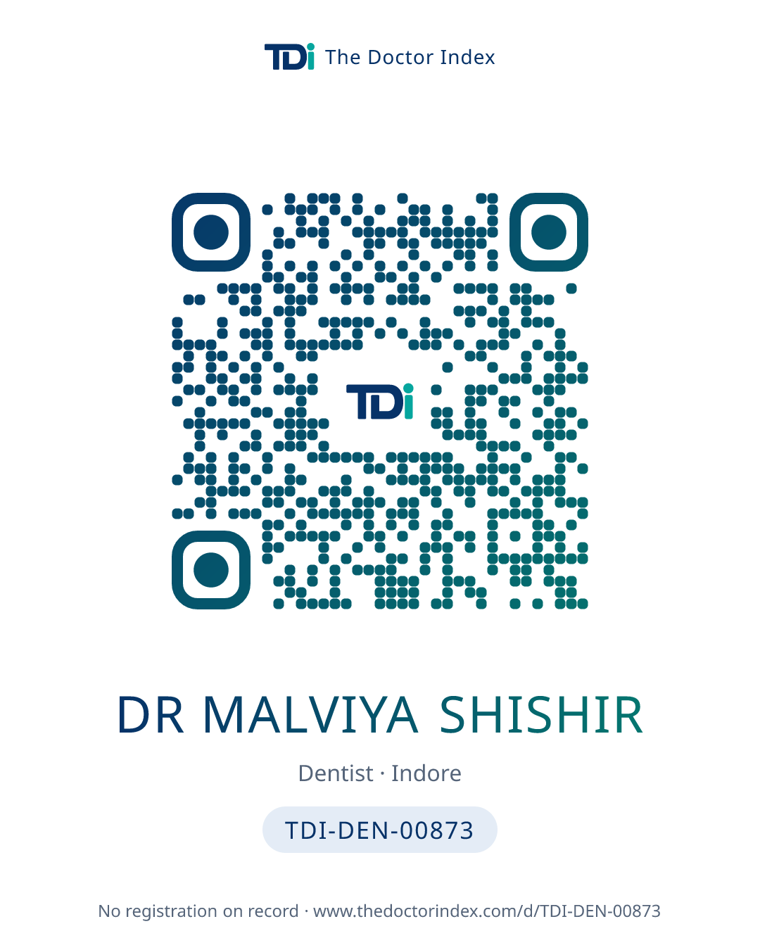 QR card for Dr Malviya Shishir, TDI-DEN-00873