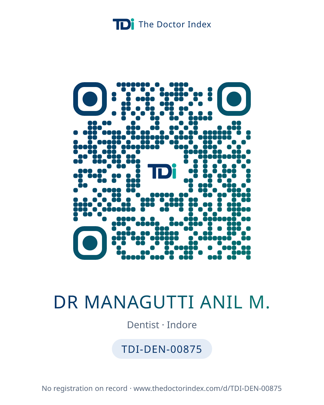 QR card for Dr Managutti Anil M., TDI-DEN-00875