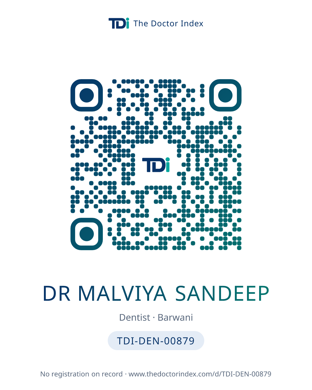 QR card for Dr Malviya Sandeep, TDI-DEN-00879