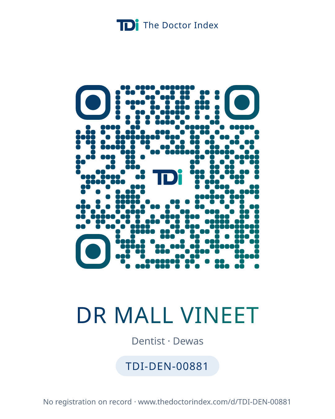 QR card for Dr Mall Vineet, TDI-DEN-00881
