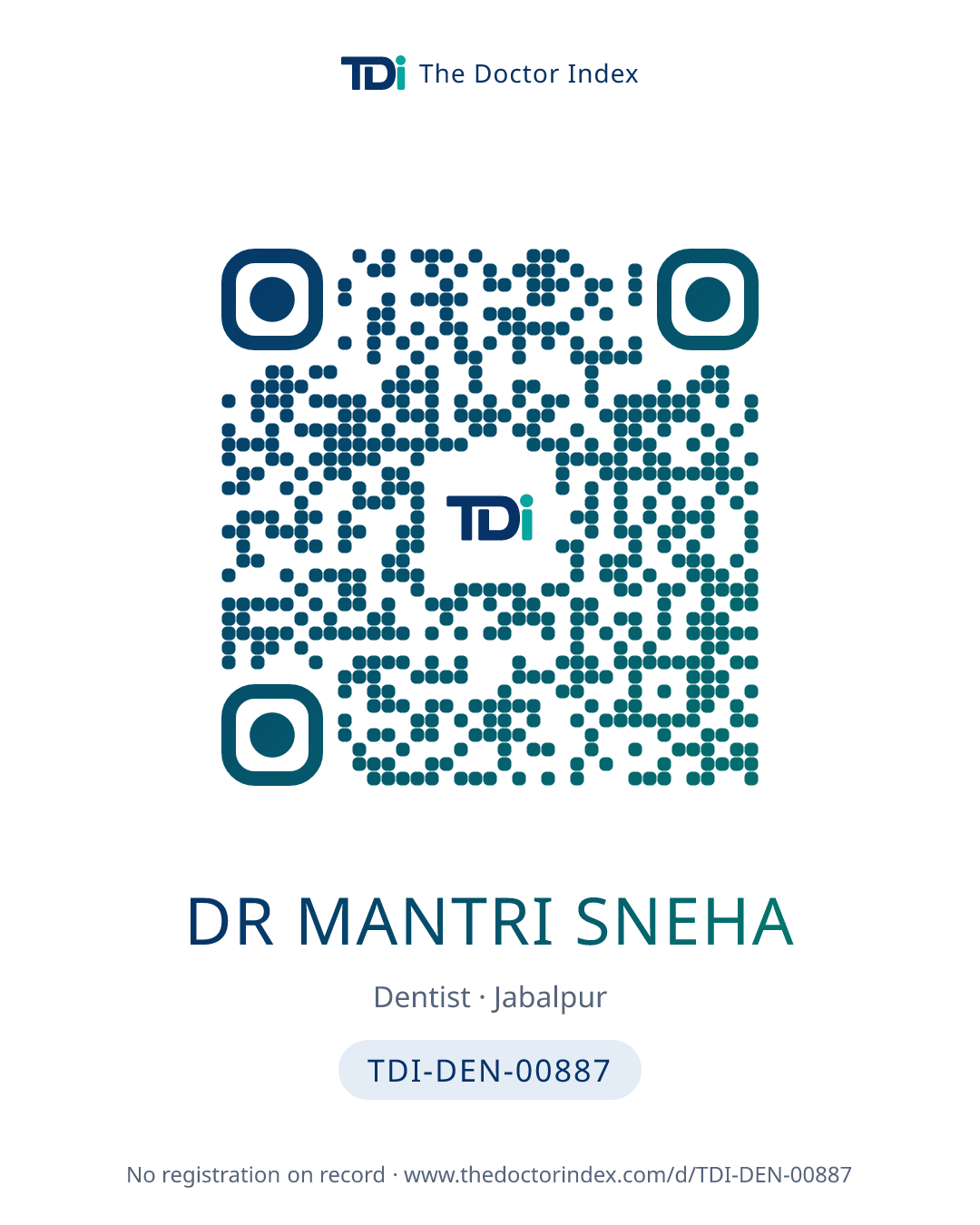 QR card for Dr Mantri Sneha, TDI-DEN-00887