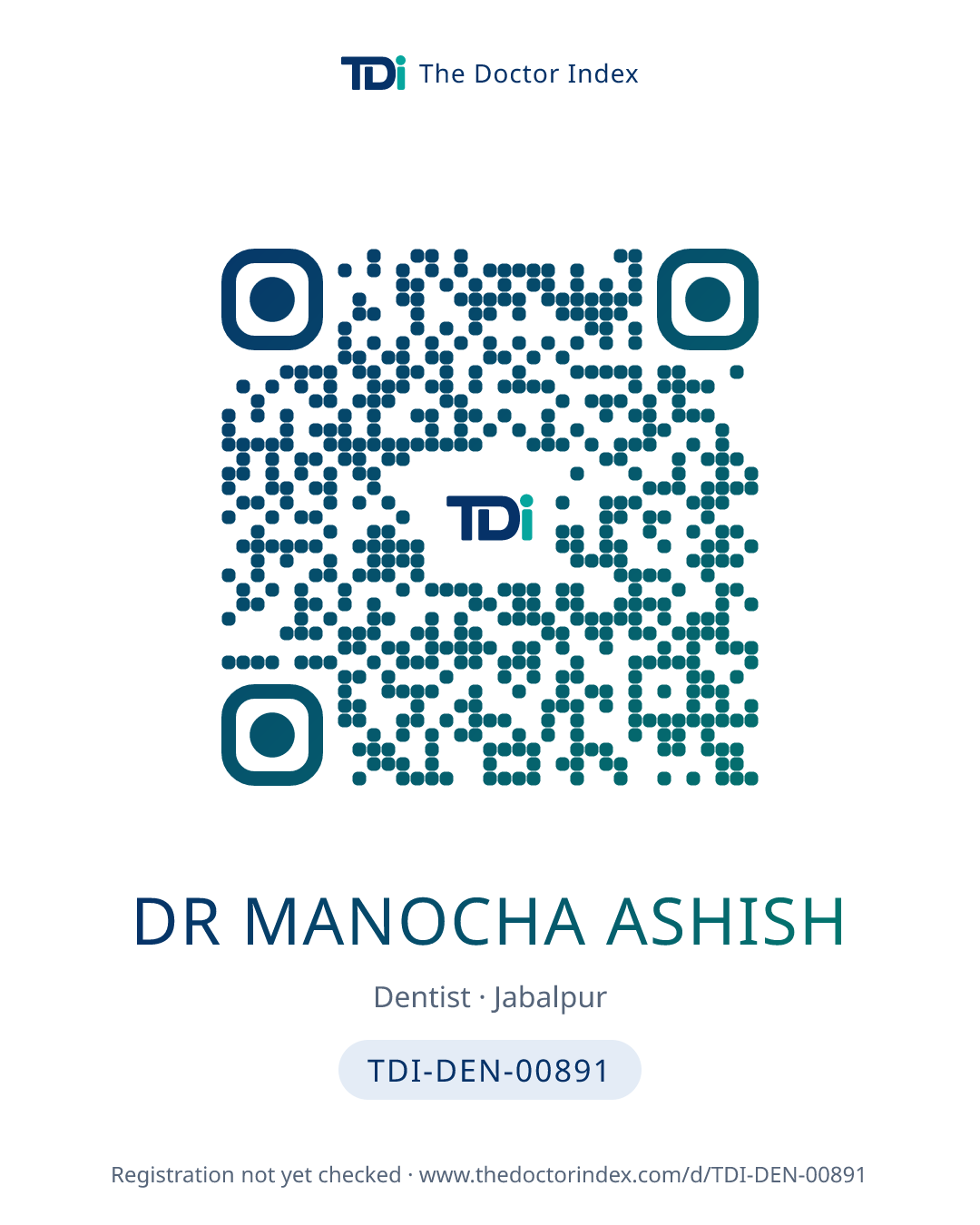 QR card for Dr Manocha Ashish, TDI-DEN-00891