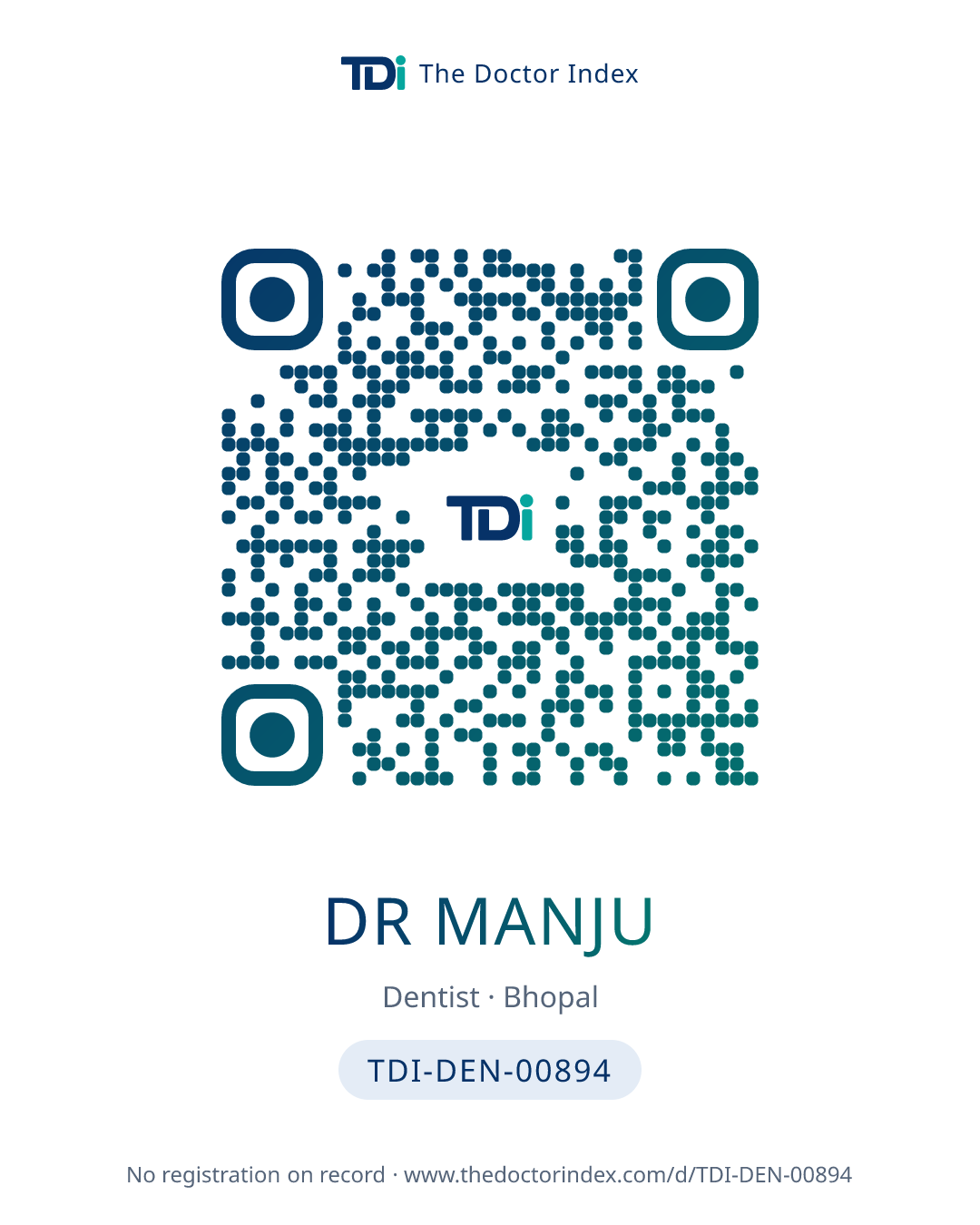 QR card for Dr Manju, TDI-DEN-00894