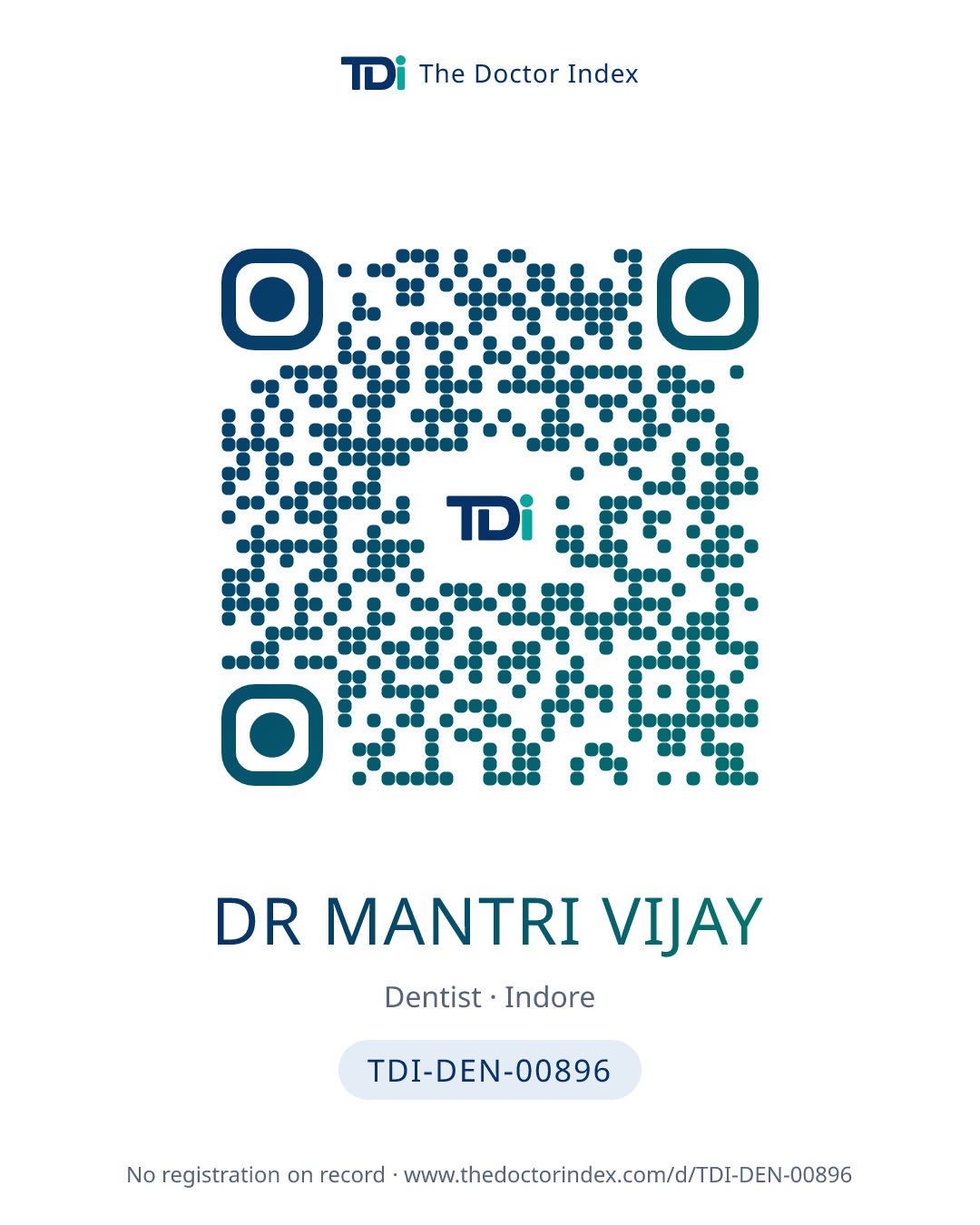 QR card for Dr Mantri Vijay, TDI-DEN-00896