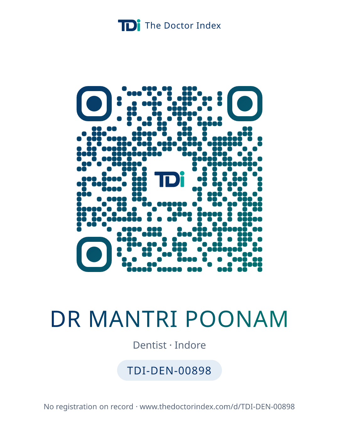 QR card for Dr Mantri Poonam, TDI-DEN-00898
