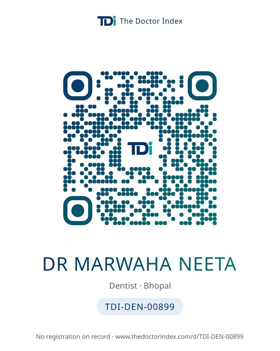 QR card for Dr Marwaha Neeta, TDI-DEN-00899