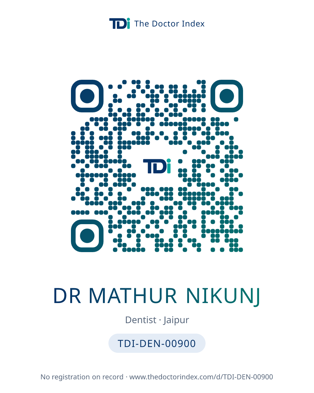 QR card for Dr Mathur Nikunj, TDI-DEN-00900