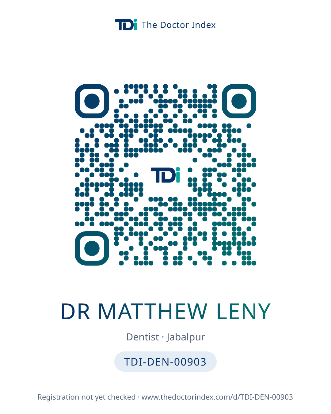 QR card for Dr Matthew Leny, TDI-DEN-00903