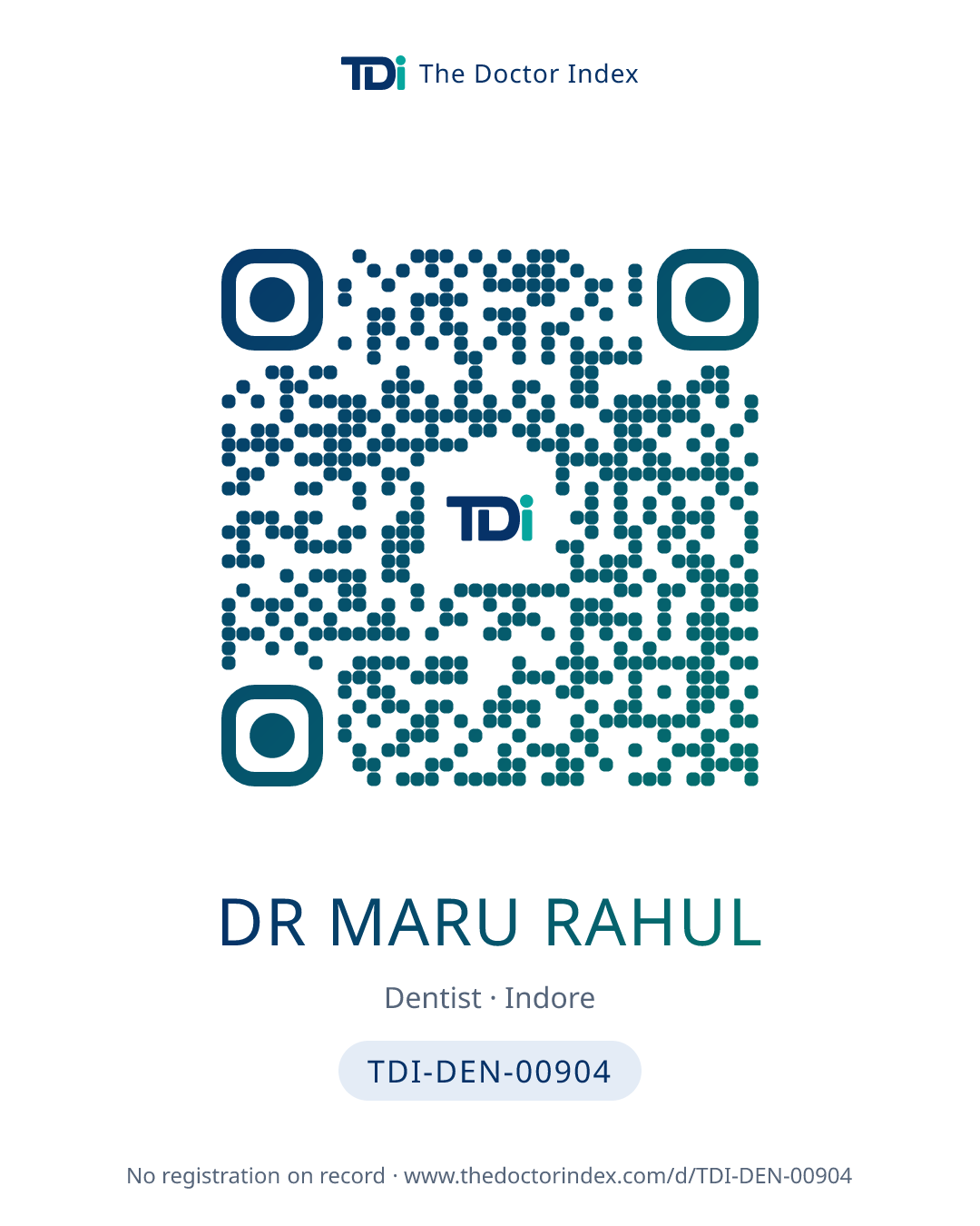 QR card for Dr Maru Rahul, TDI-DEN-00904