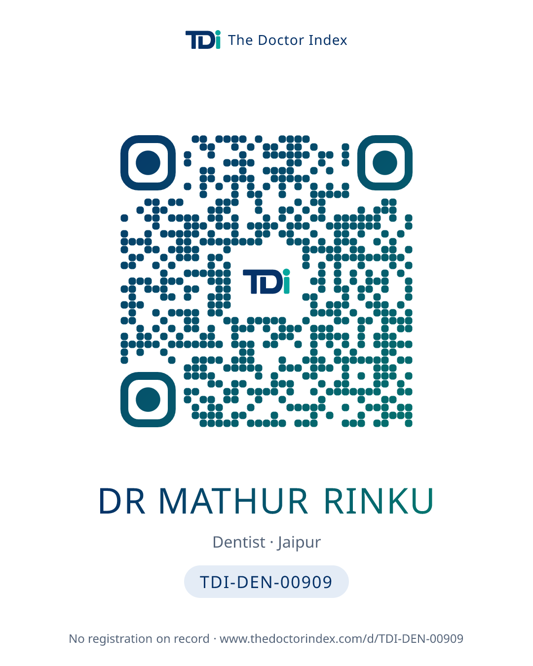 QR card for Dr Mathur Rinku, TDI-DEN-00909