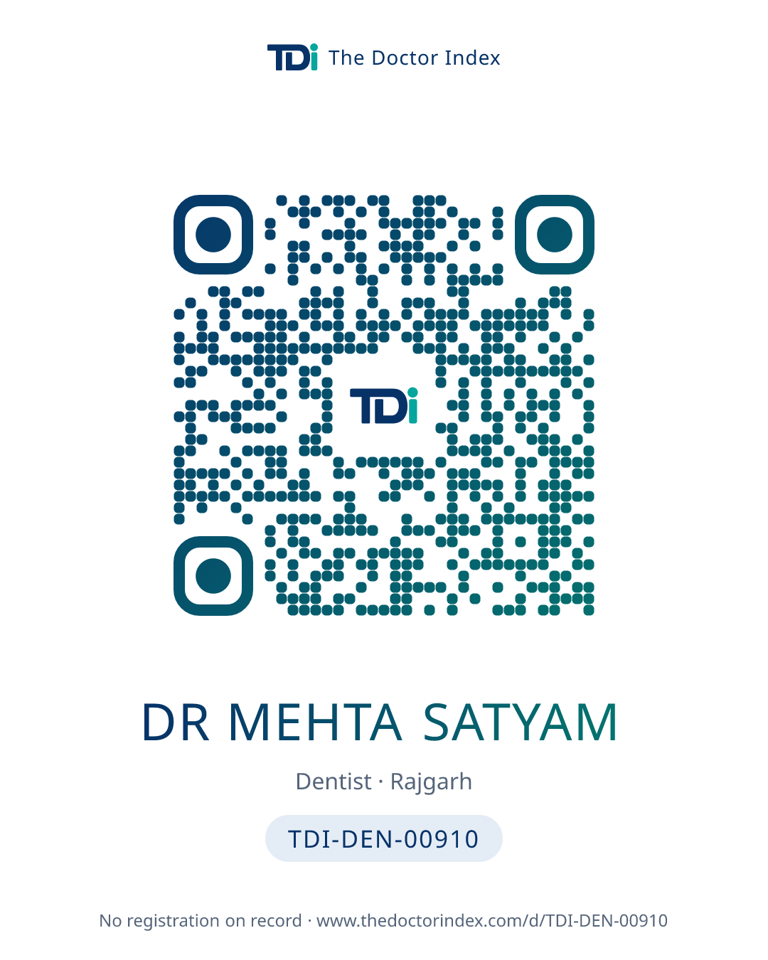 QR card for Dr Mehta Satyam, TDI-DEN-00910