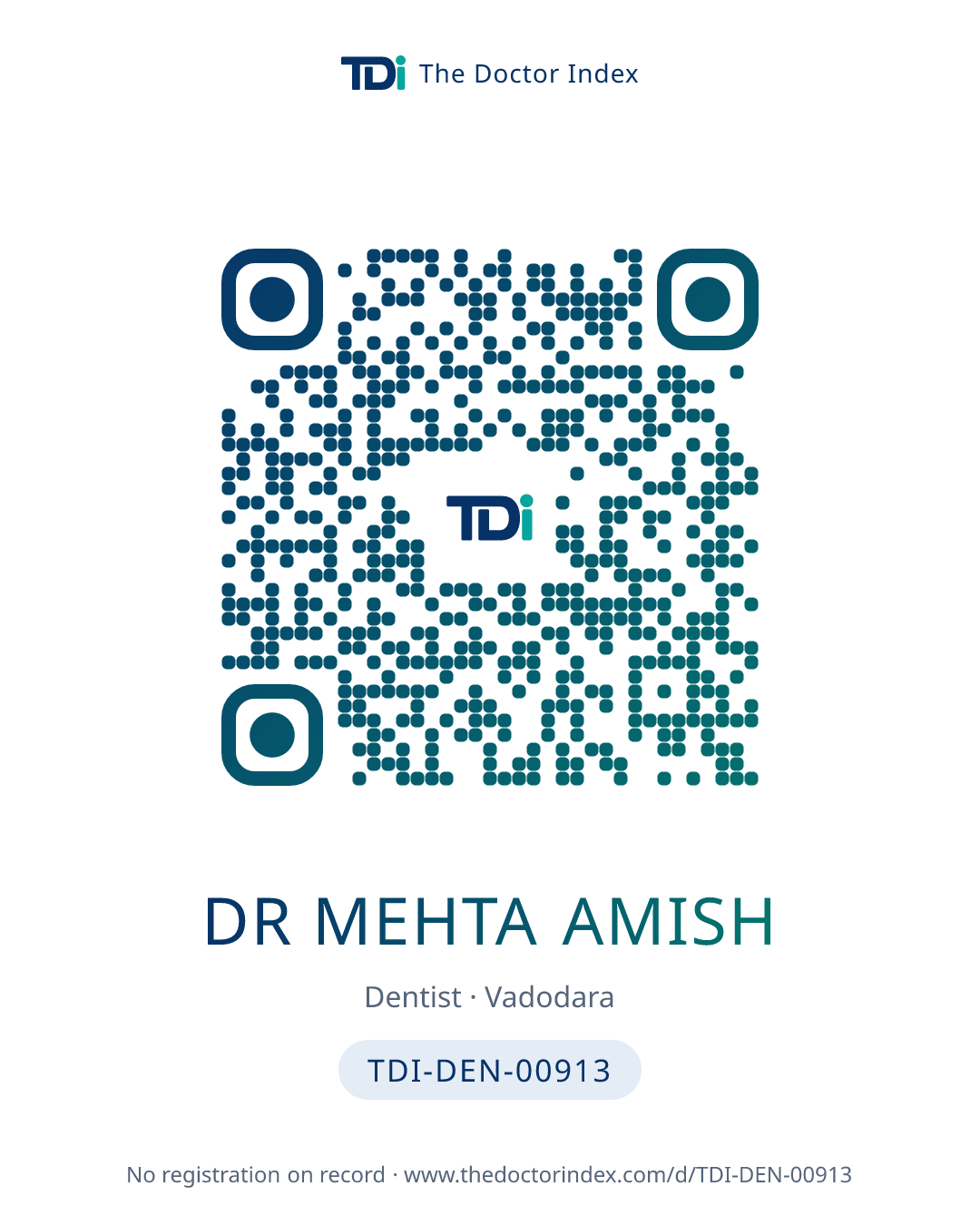 QR card for Dr Mehta Amish, TDI-DEN-00913