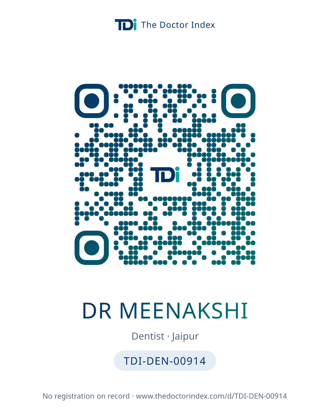 QR card for Dr Meenakshi, TDI-DEN-00914