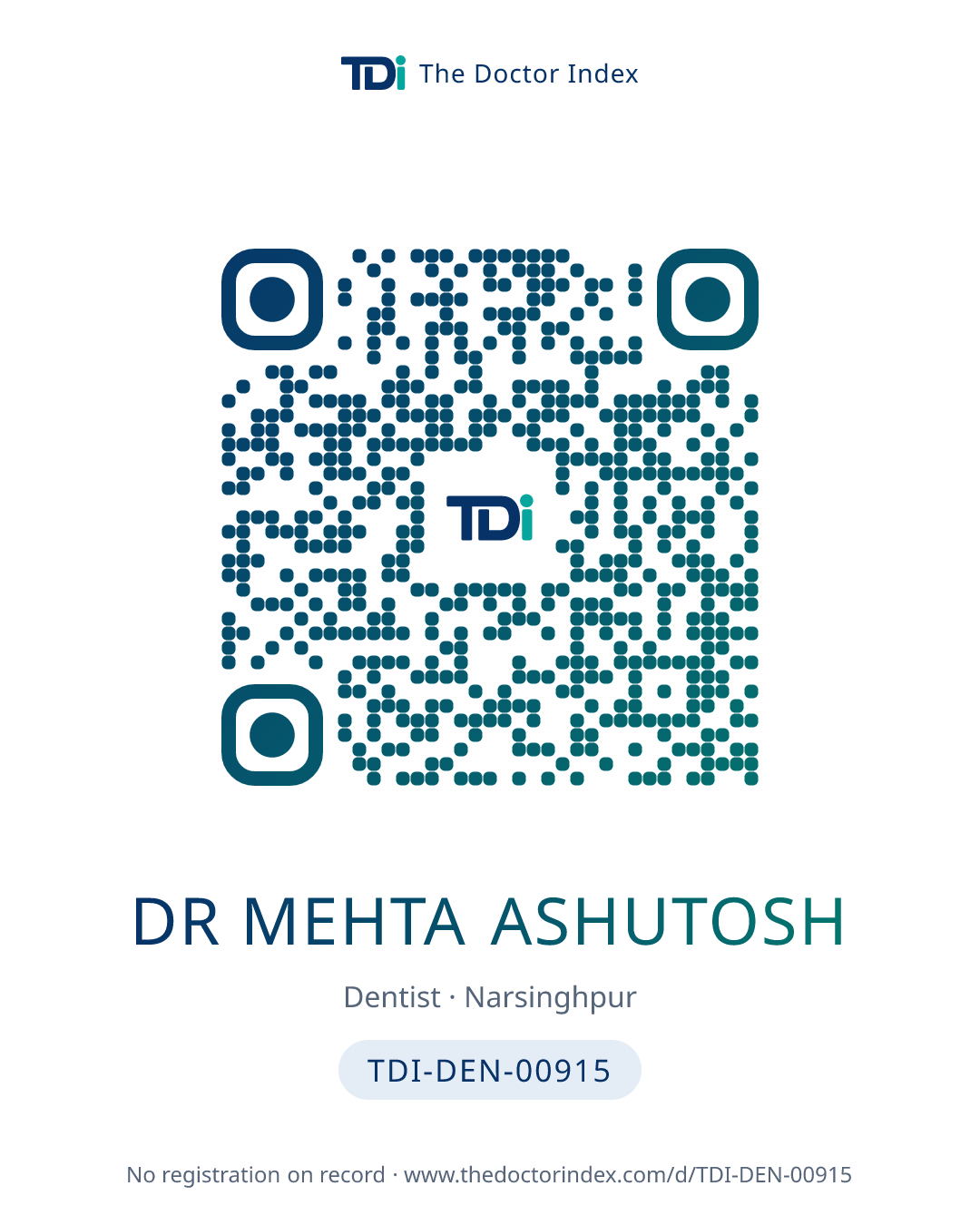 QR card for Dr Mehta Ashutosh, TDI-DEN-00915