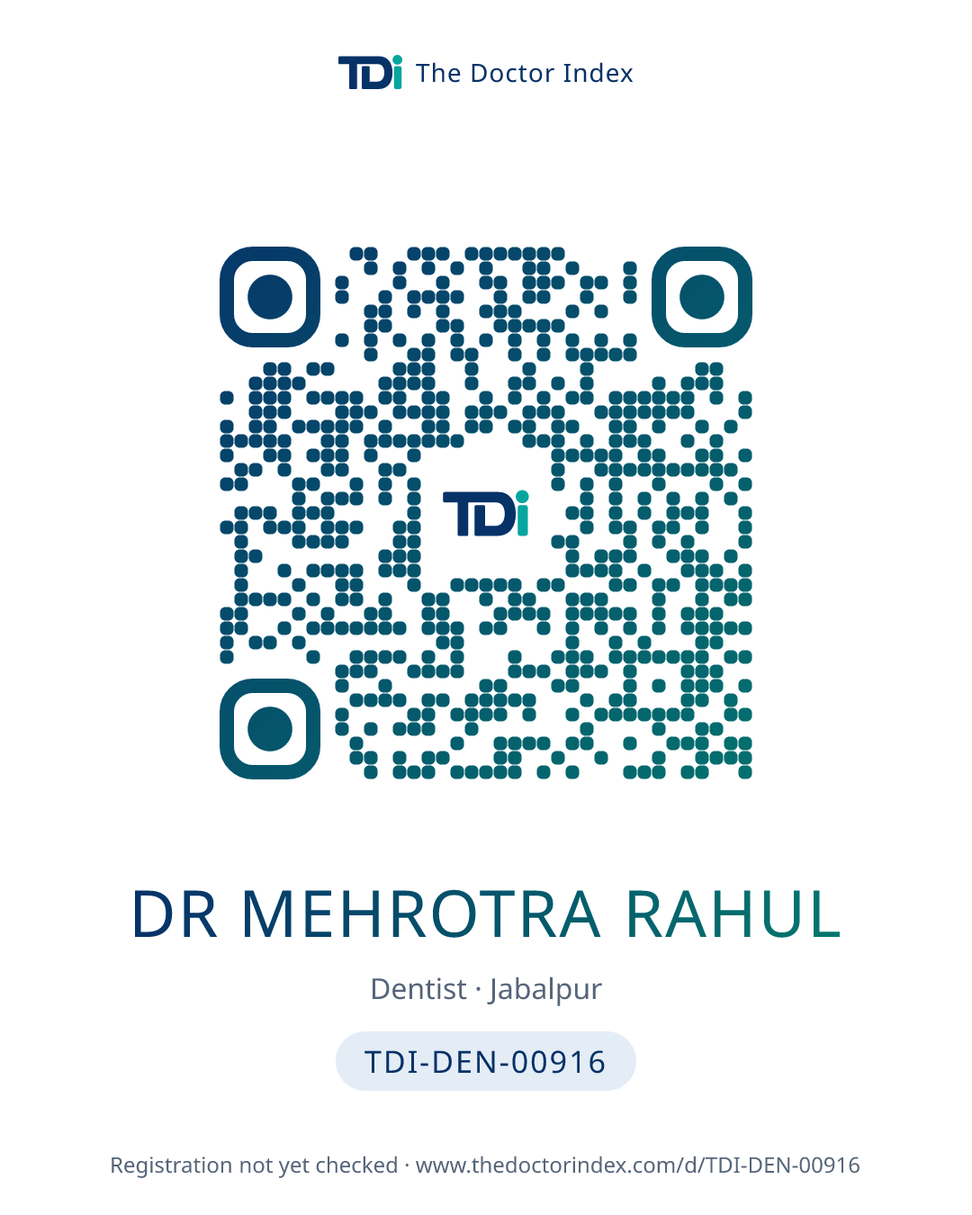 QR card for Dr Mehrotra Rahul, TDI-DEN-00916