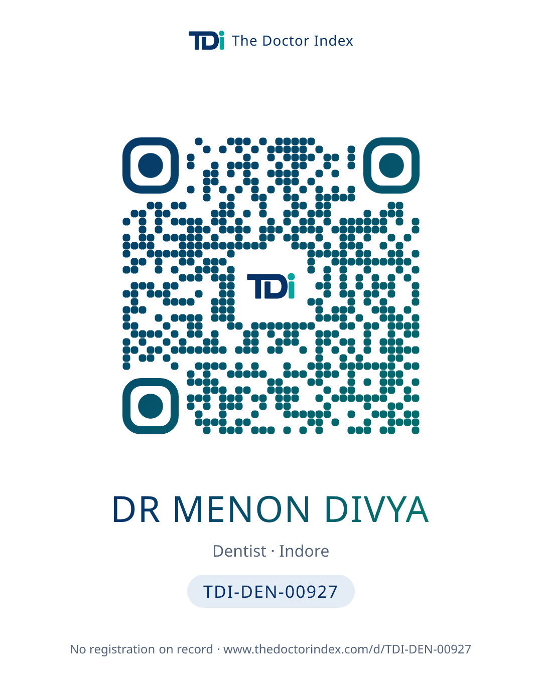 QR card for Dr Menon Divya, TDI-DEN-00927