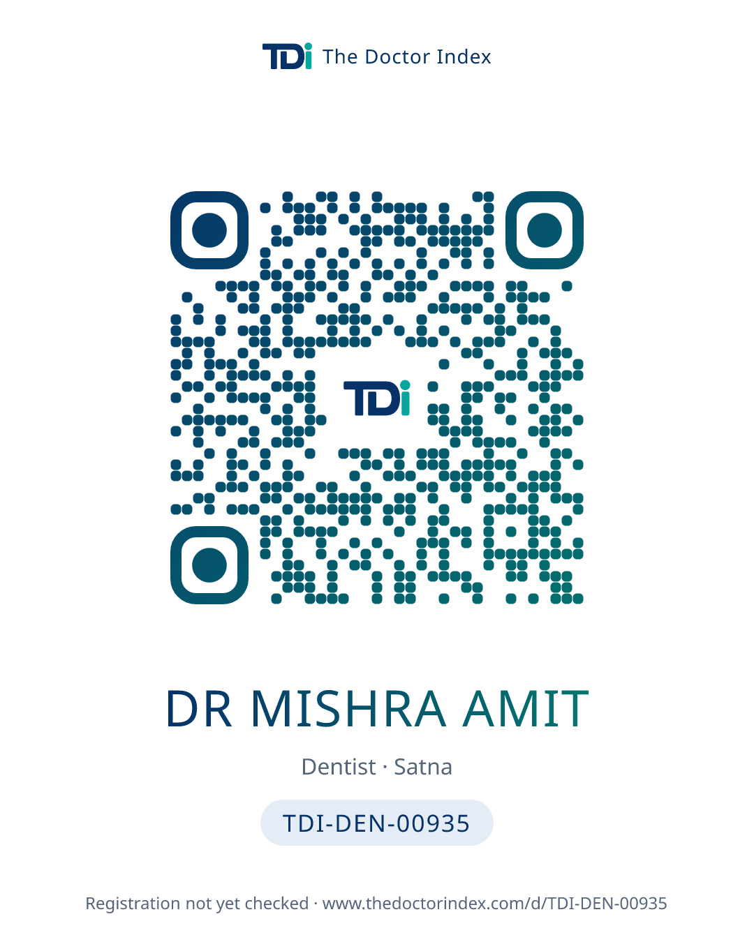 QR card for Dr Mishra Amit, TDI-DEN-00935