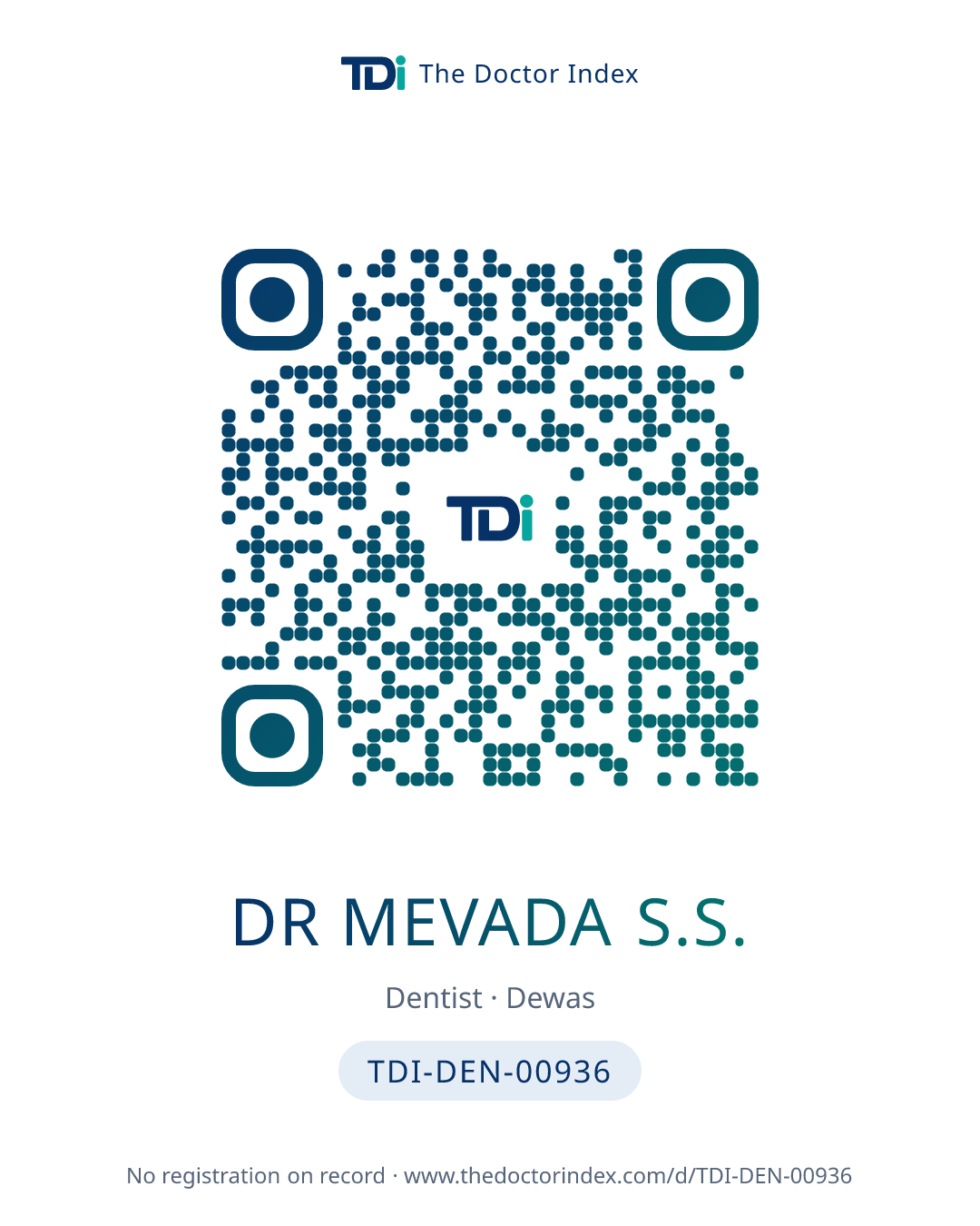 QR card for Dr Mevada S.S., TDI-DEN-00936