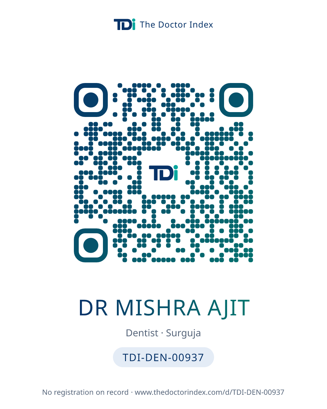 QR card for Dr Mishra Ajit, TDI-DEN-00937