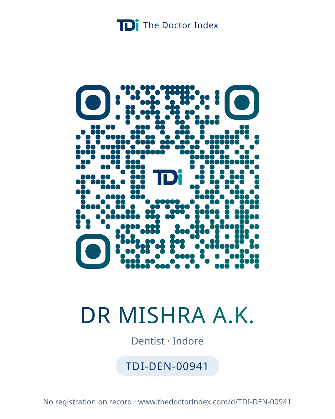 QR card for Dr Mishra A.K., TDI-DEN-00941