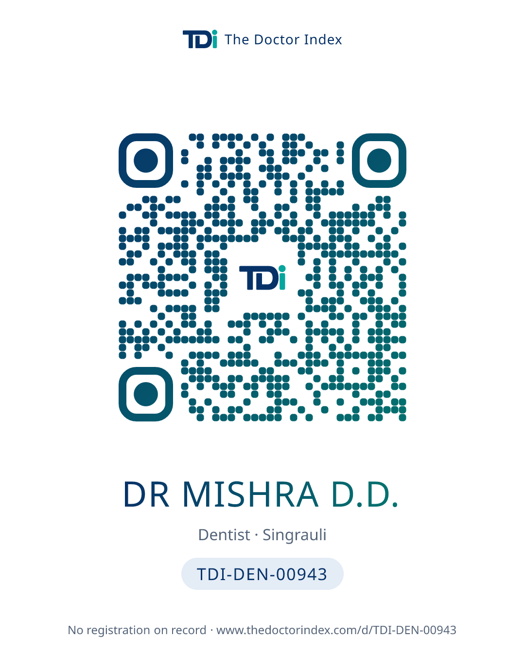 QR card for Dr Mishra D.D., TDI-DEN-00943