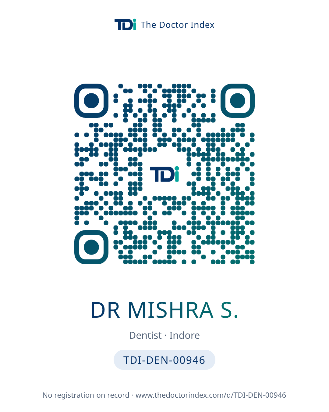 QR card for Dr Mishra S., TDI-DEN-00946