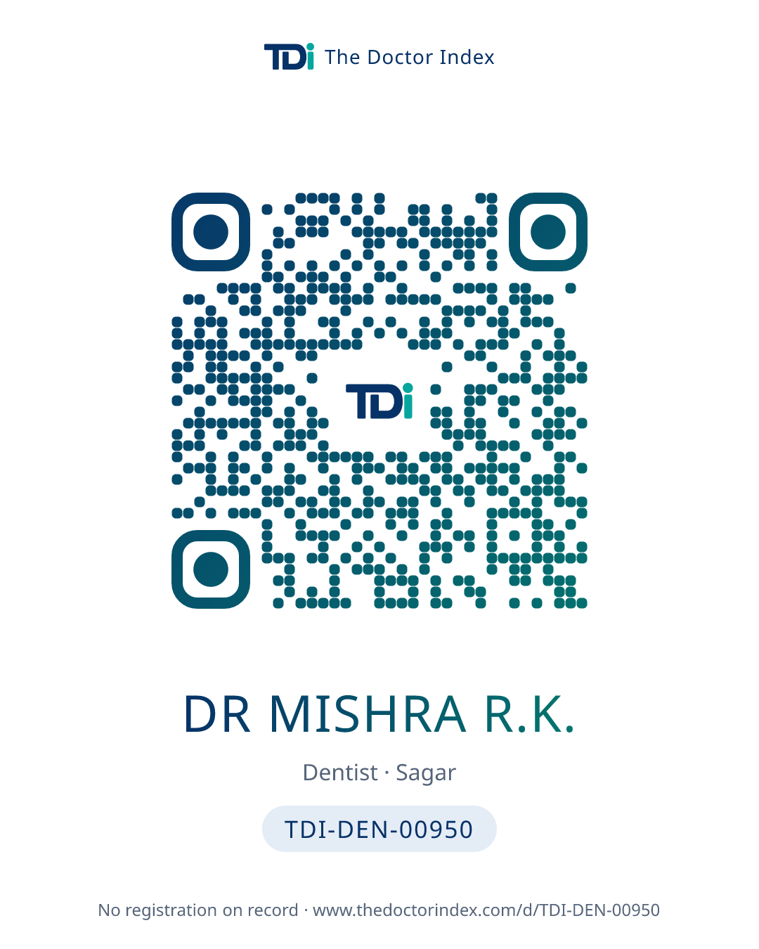 QR card for Dr Mishra R.K., TDI-DEN-00950