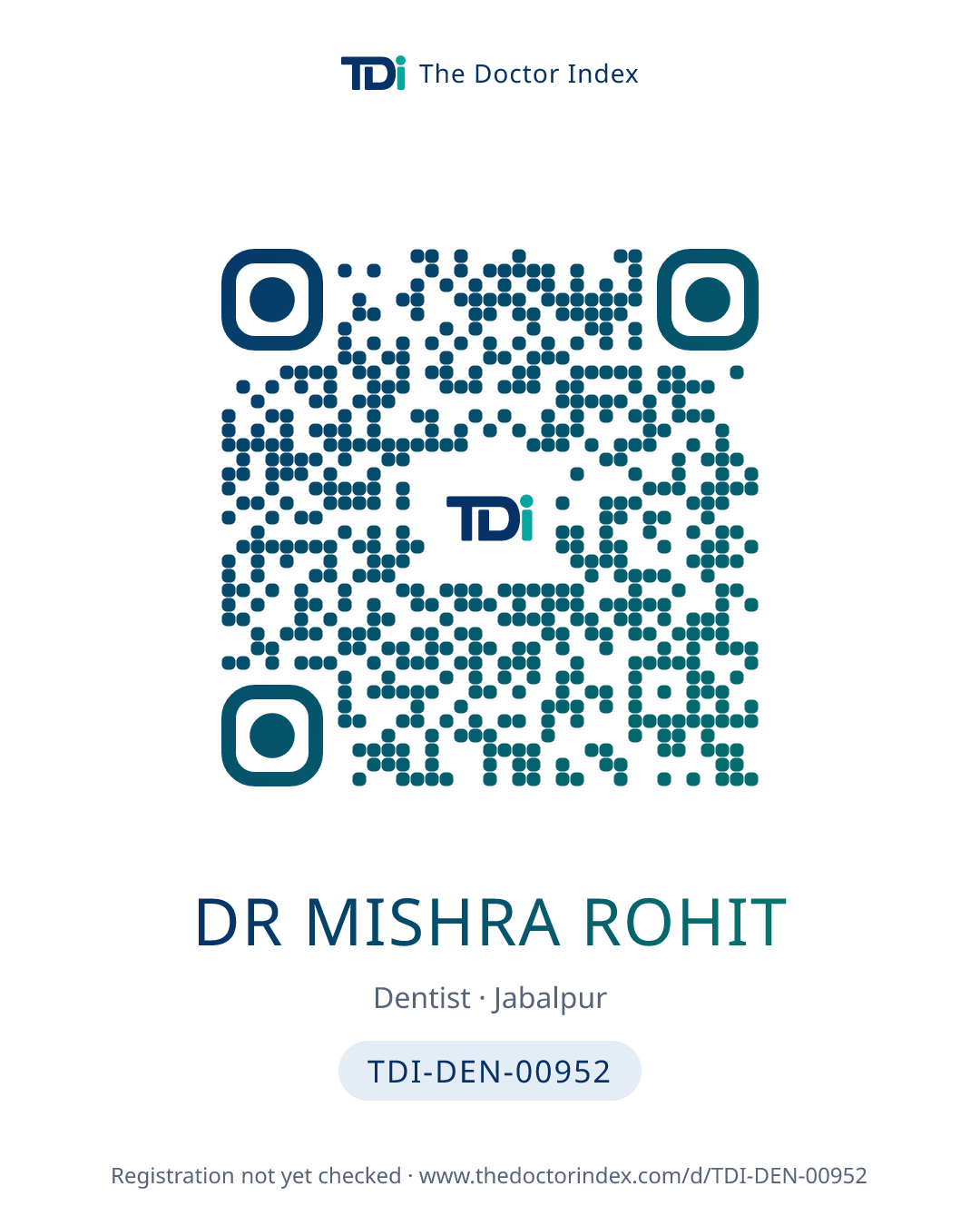 QR card for Dr Mishra Rohit, TDI-DEN-00952