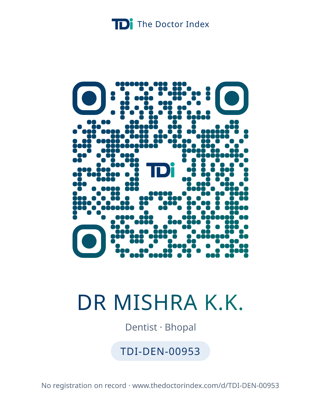 QR card for Dr Mishra K.K., TDI-DEN-00953