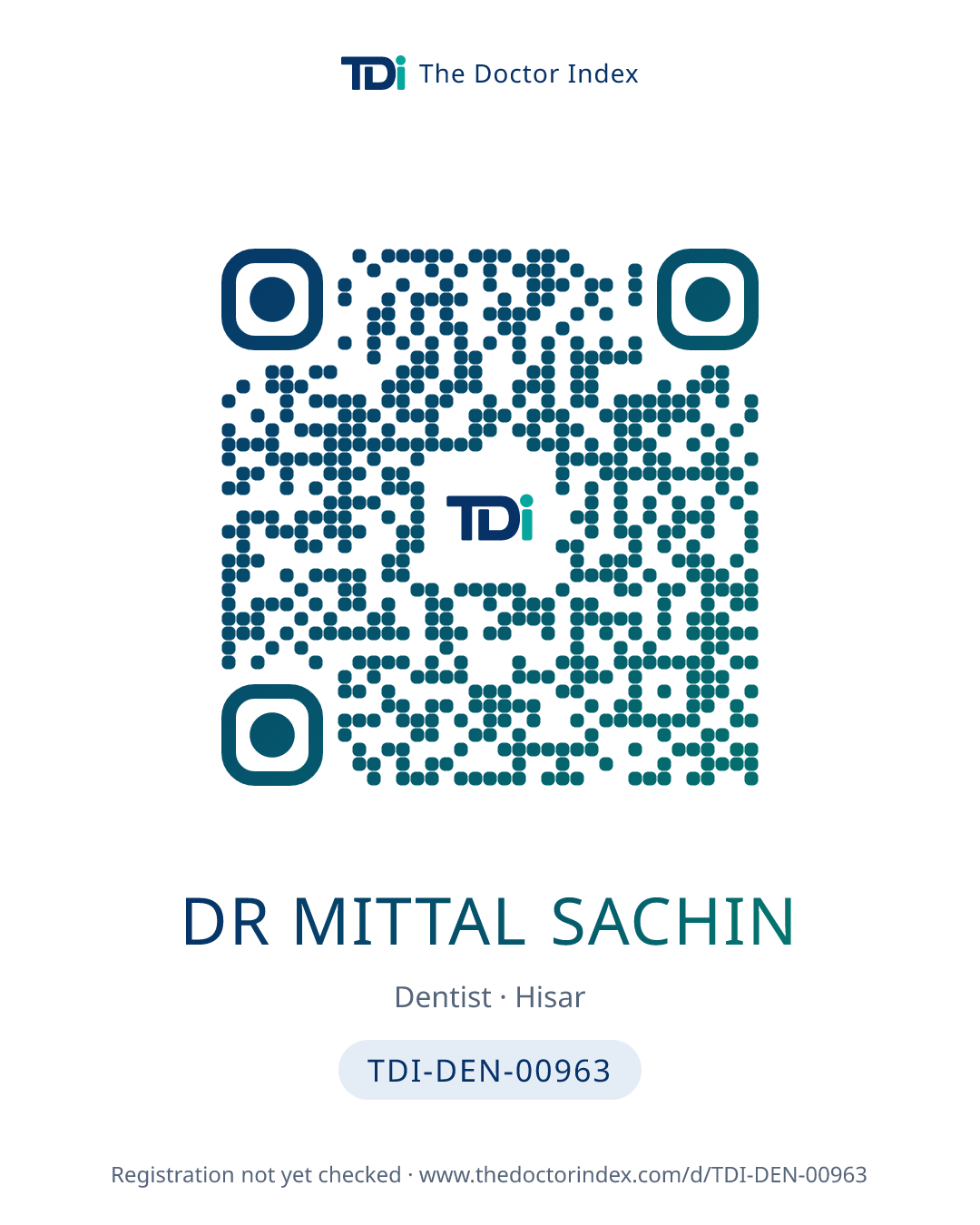 QR card for Dr Mittal Sachin, TDI-DEN-00963
