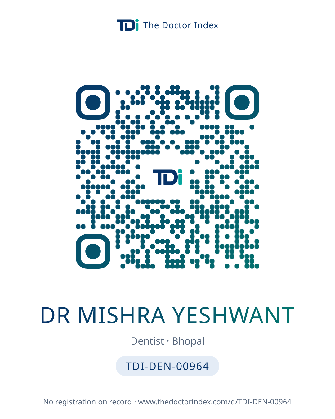 QR card for Dr Mishra Yeshwant, TDI-DEN-00964