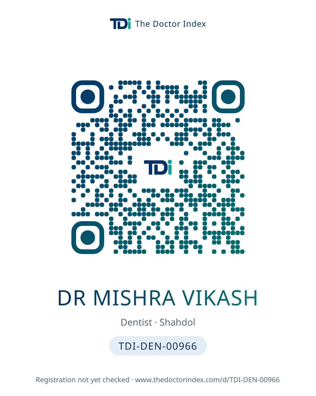 QR card for Dr Mishra Vikash, TDI-DEN-00966